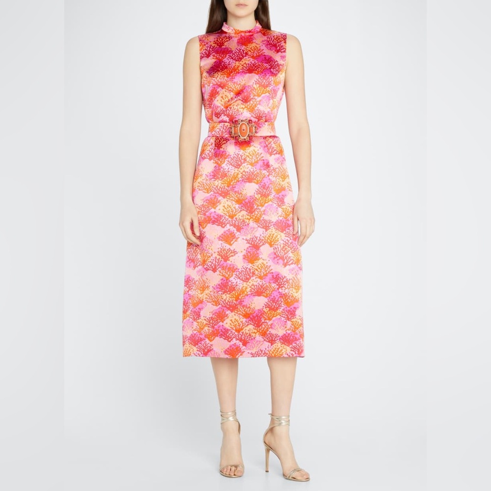 Andrew GN Elegant Pink and Orange Coral Patterned Dress size 42 US 10/12